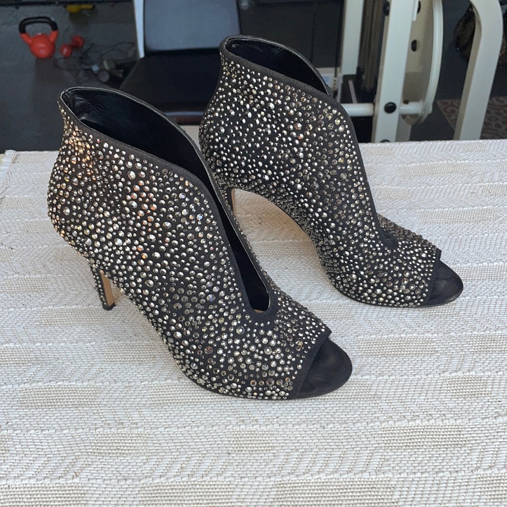 INC International Concepts Black Crystal Open-Toe Booties